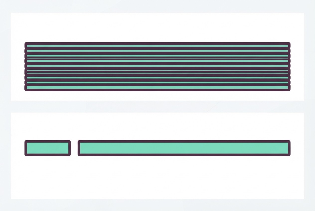 Two inbox preview rows, one cluttered and one short and clear