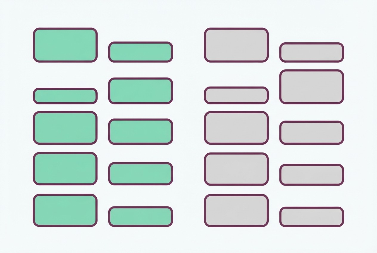 Comparison matrix of blocks across several criteria for two platforms